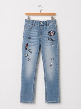 Wonder Nation Girls Jeggings Size Large 10/12  Graphic Patch Stretch Jeans